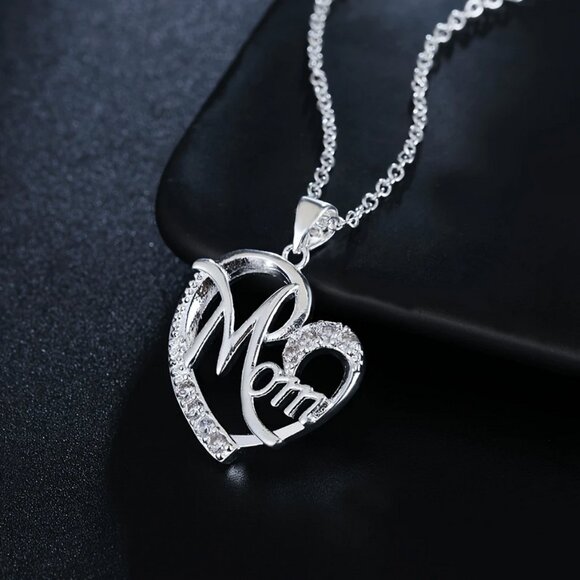 925 Silver Womens 1ct Diamond Mom Heart Pendant Necklace Ladies New 18